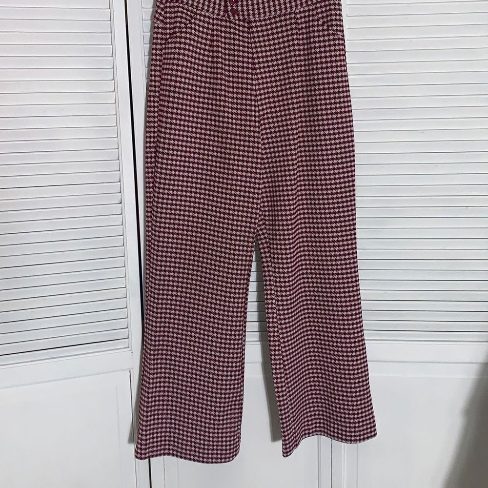 Vintage 60’s 70’s Maroon Gingham High Waist Wide Flare Trousers Medium